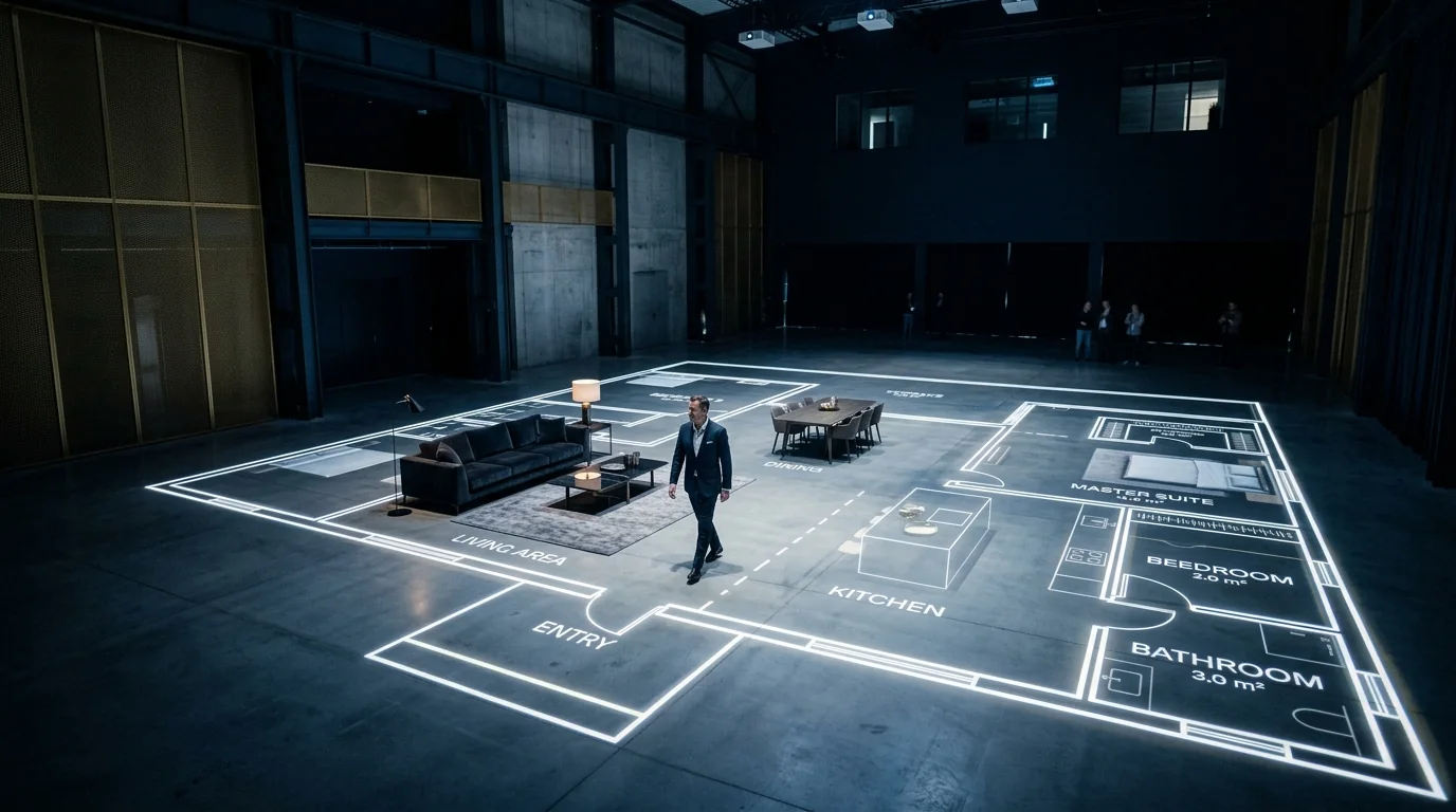 Life-size architectural walkthrough floor plan